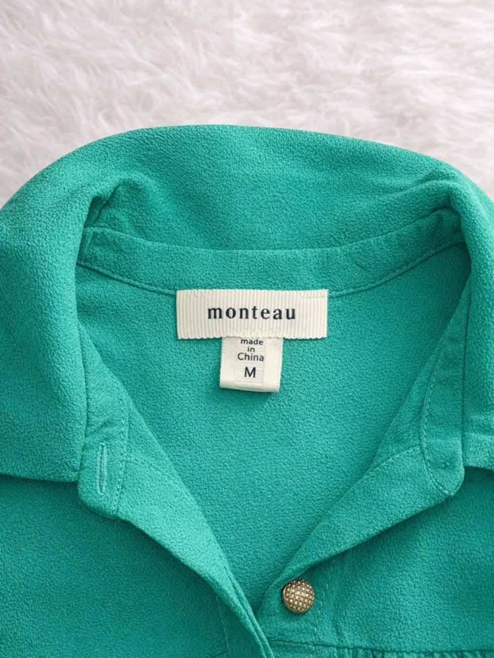 Monteau Green Tiered Sleeveless Blouse Dress Size Medium Flowy Button Front - Picture 2 of 2